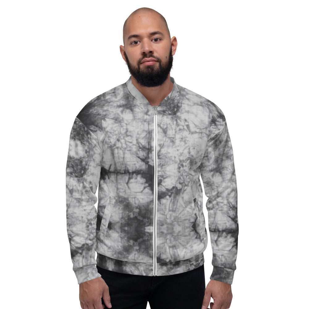 Recycled Unisex Bomber Jacket - Grey Tie Dye - Men