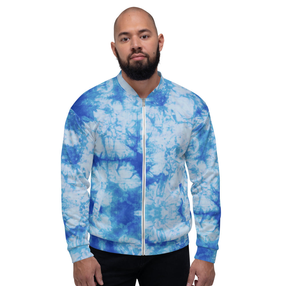 Recycled Unisex Bomber Jacket - Blue Tie Dye - Men