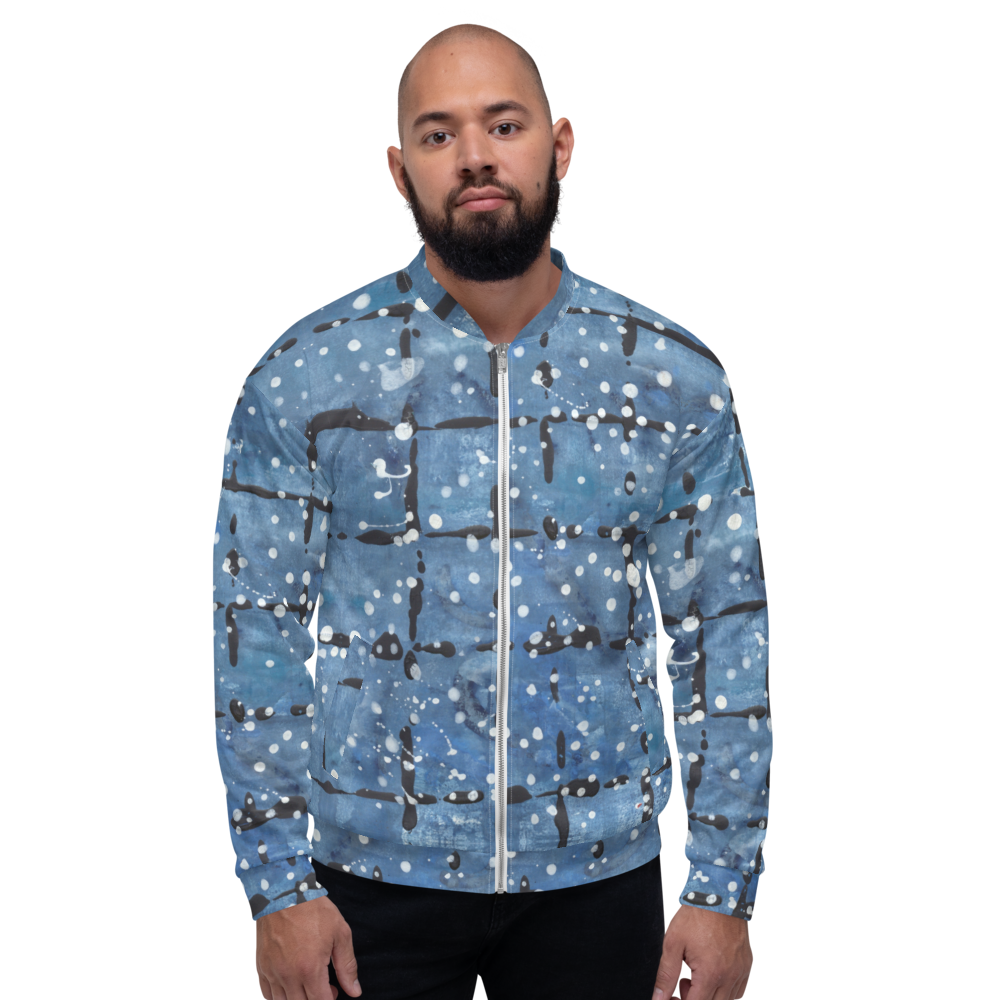 Recycled Unisex Bomber Jacket - Blu&White Dotted Plaid - Men