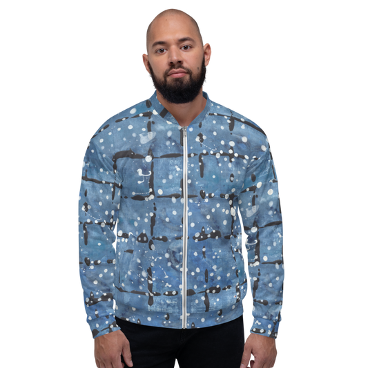 Recycled Unisex Bomber Jacket - Blu&White Dotted Plaid - Men