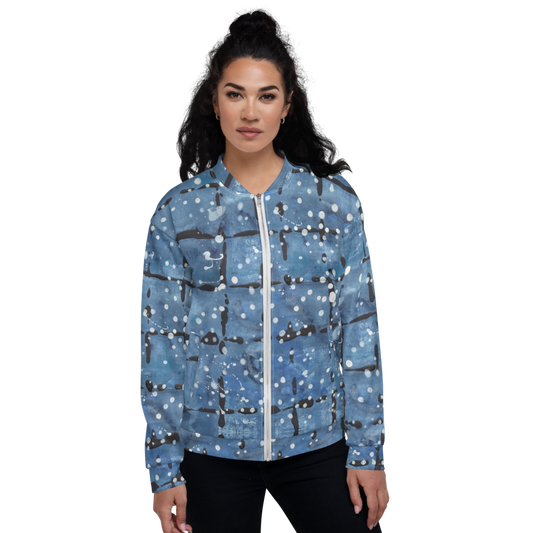 Recycled Unisex Bomber Jacket - Blu&White Dotted Plaid - Women