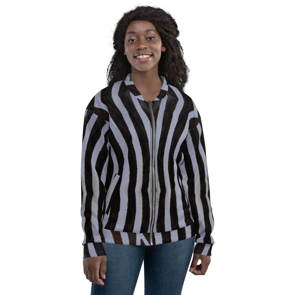 Recycled Unisex Bomber Jacket - Grey Zebra - Women