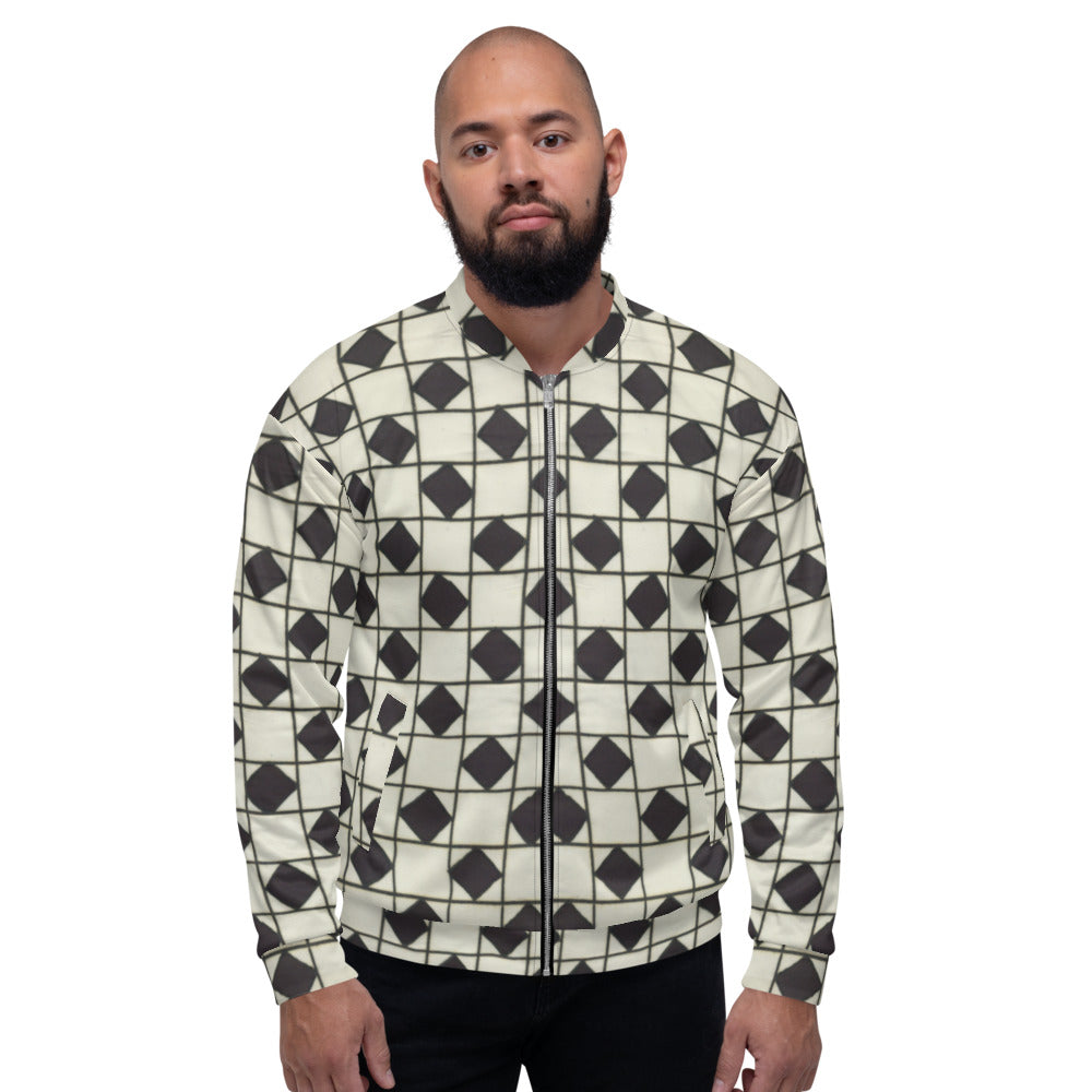 Recycled Unisex Bomber Jacket - B&W Checkerboard Optical - Men