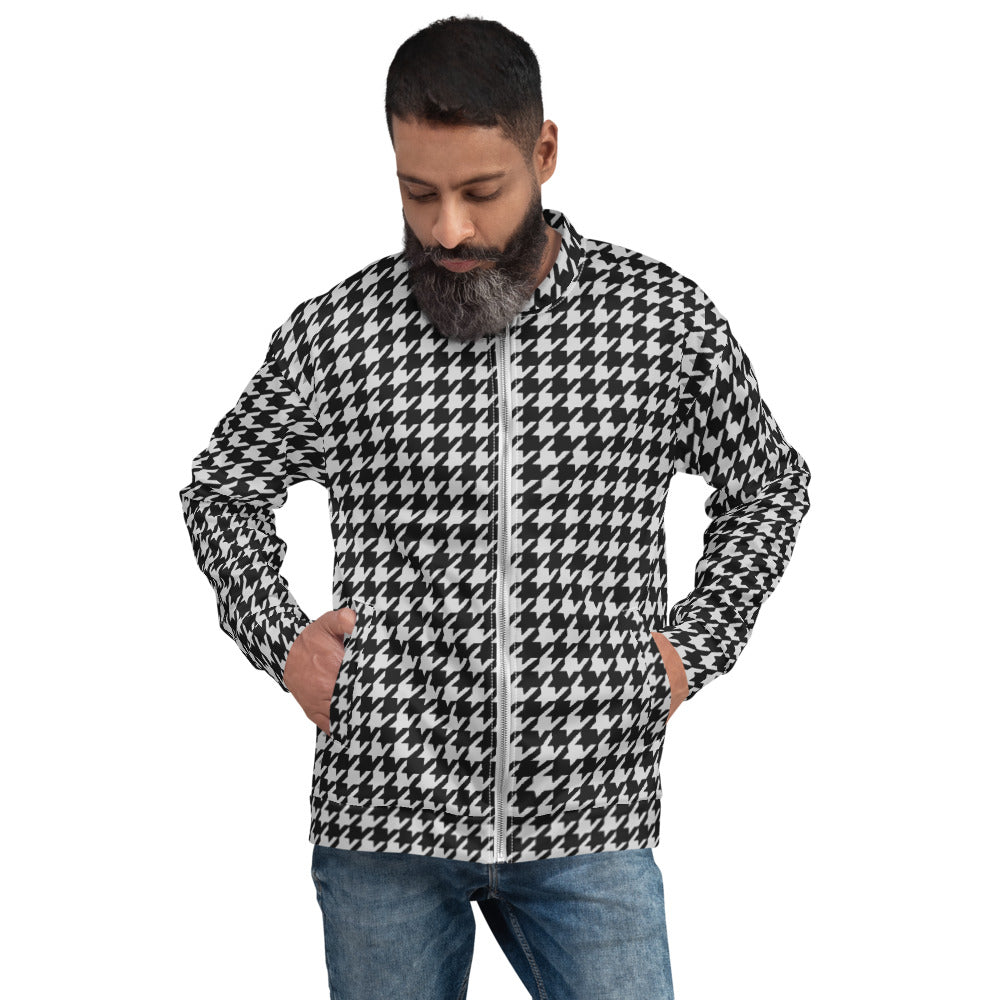 Recycled Unisex Bomber Jacket - B&W Houndstooth - Men