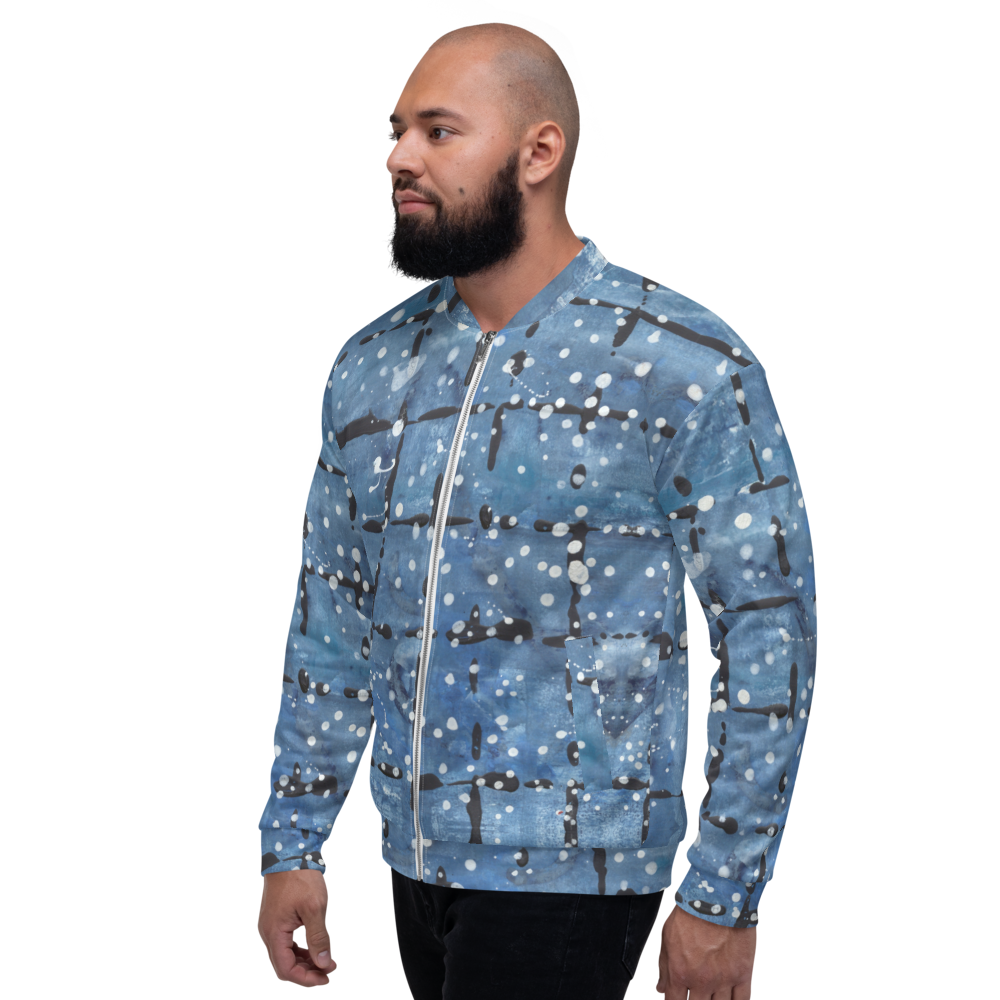 Recycled Unisex Bomber Jacket - Blu&White Dotted Plaid - Men