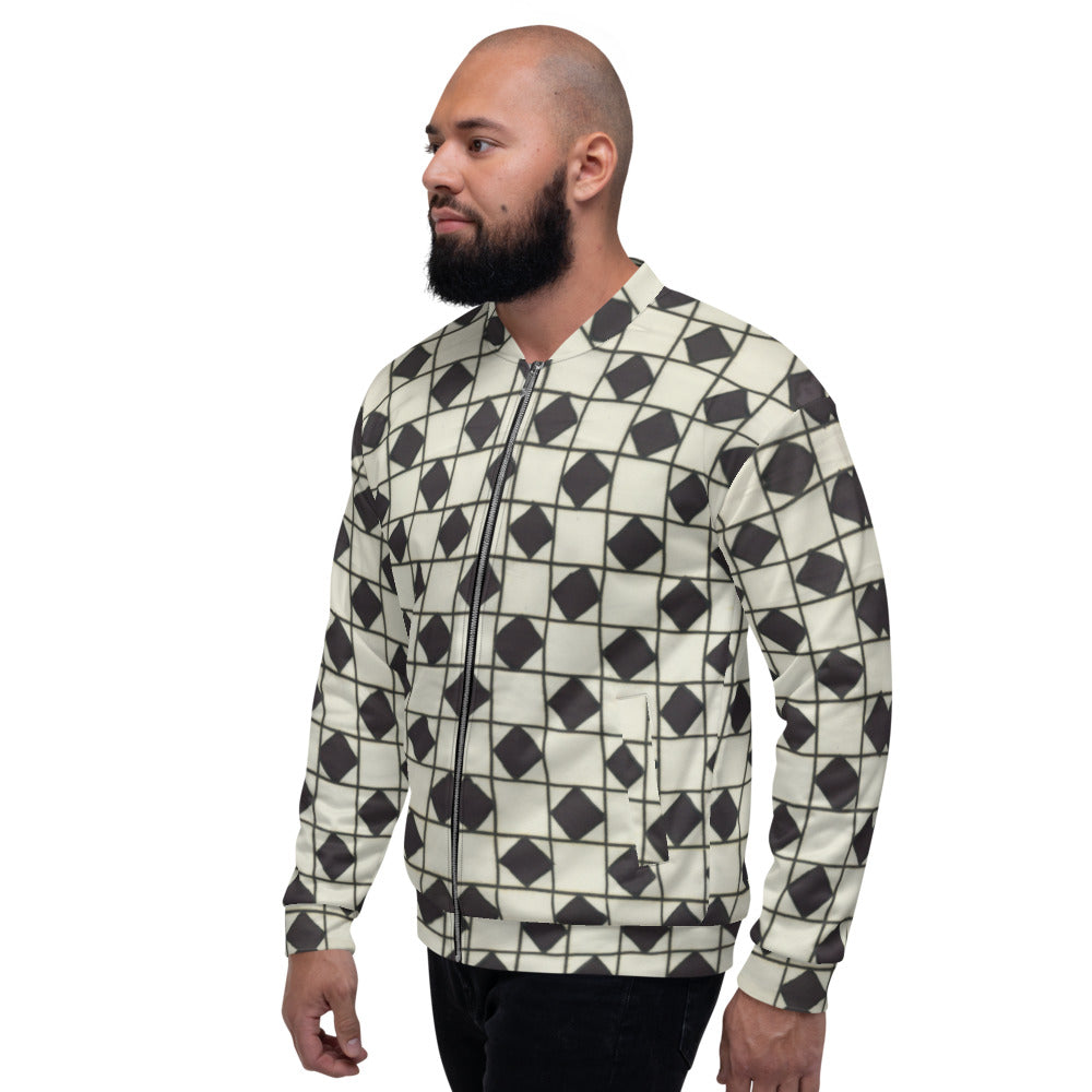 Recycled Unisex Bomber Jacket - B&W Checkerboard Optical - Men