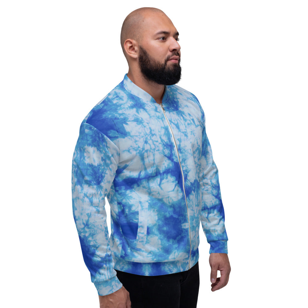 Recycled Unisex Bomber Jacket - Blue Tie Dye - Men