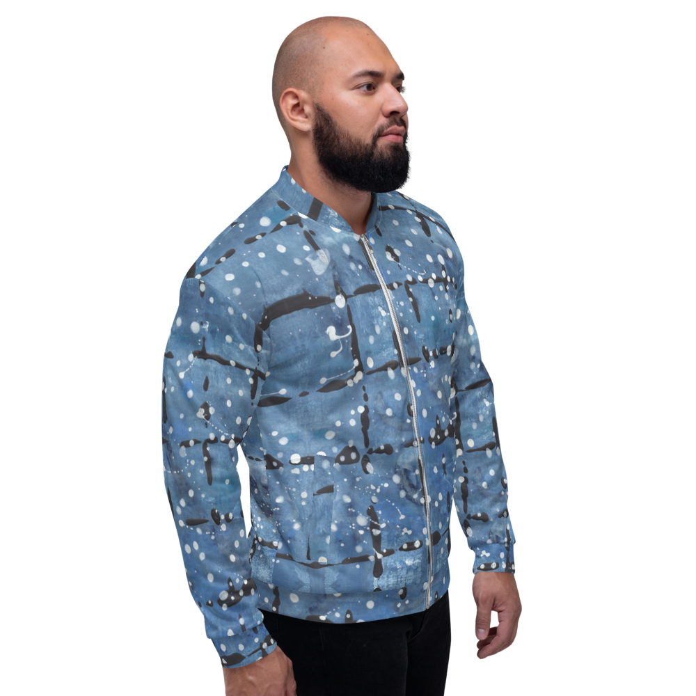 Recycled Unisex Bomber Jacket - Blu&White Dotted Plaid - Men