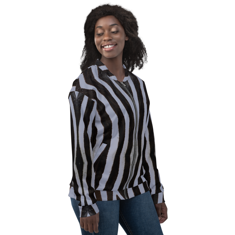 Recycled Unisex Bomber Jacket - Grey Zebra - Women