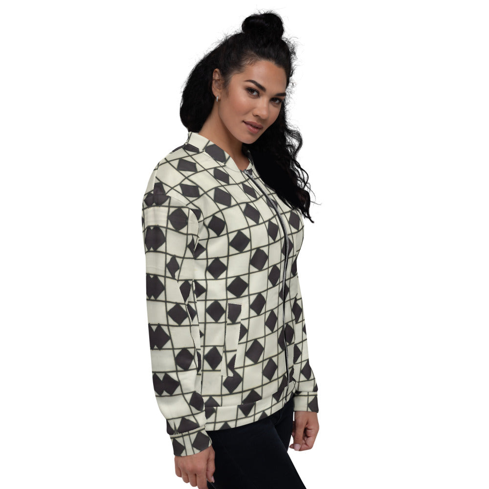 Recycled Unisex Bomber Jacket - B&W Checkerboard Optical - Women