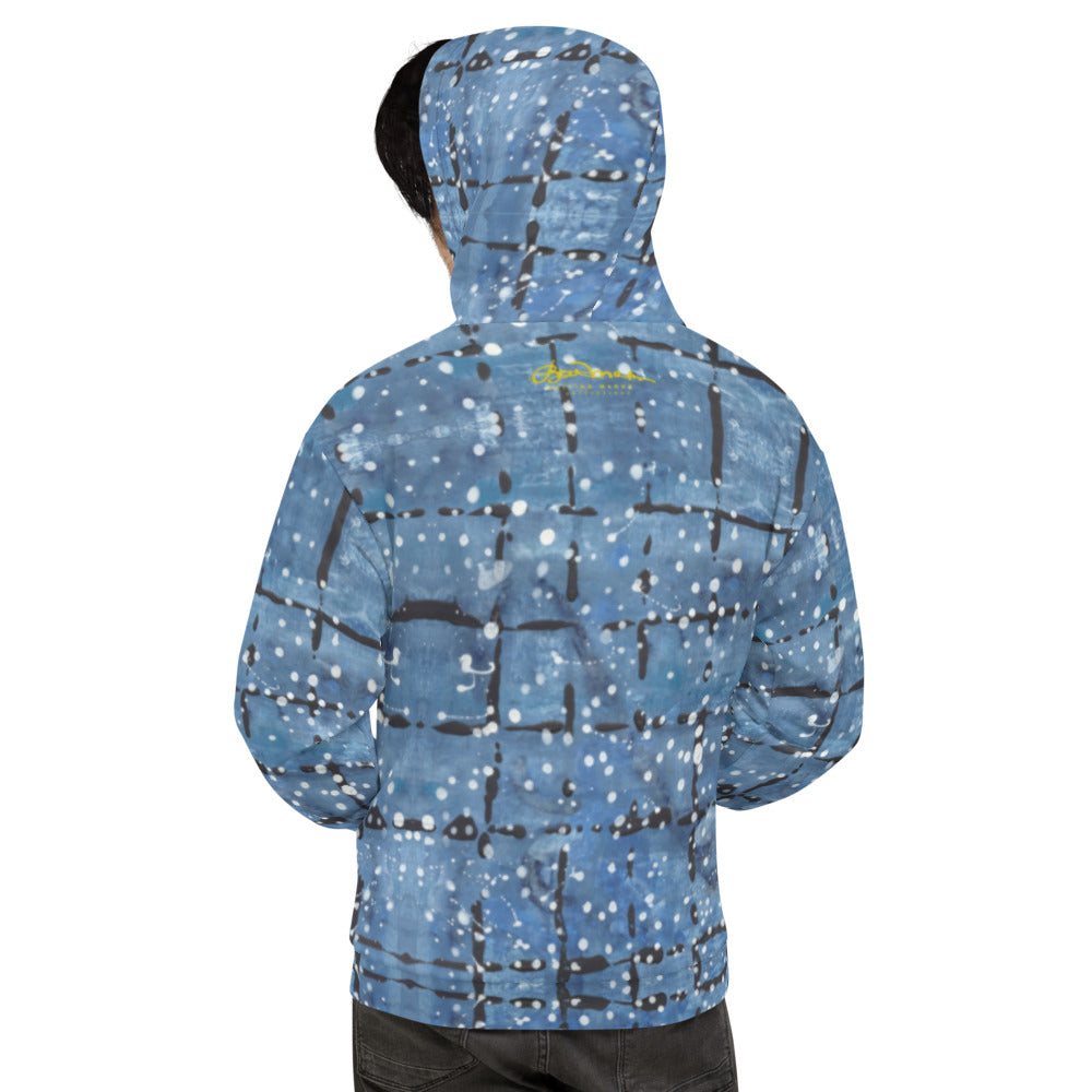 Recycled Unisex Hoodie- Blu&White Dotted Plaid - Men