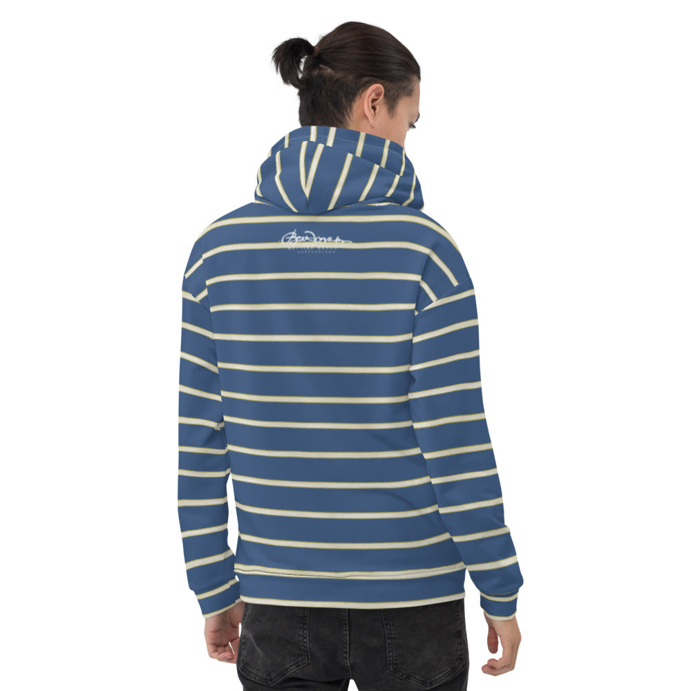 Recycled Unisex Hoodie - Blue Yellow White Stripe - Men