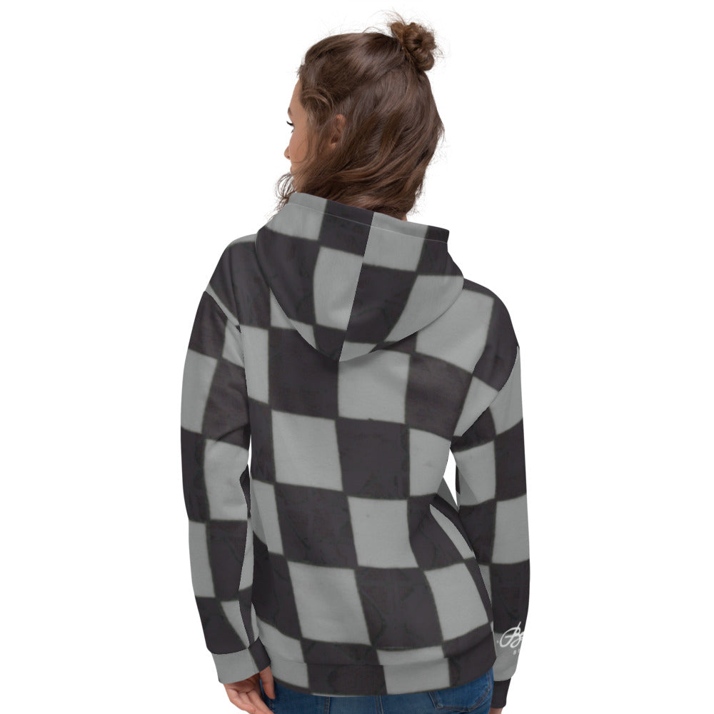 Recycled Unisex Hoodie - Grey Checkerboard - Women