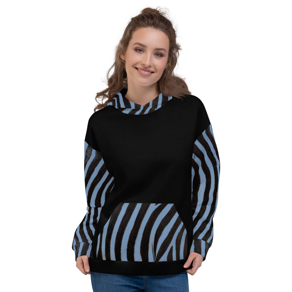 Recycled Unisex Hoodie - Engineered Blue Zebra - Women