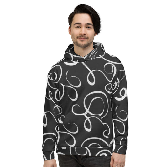 Recycled Unisex Hoodie - B&W Squiggles - Men