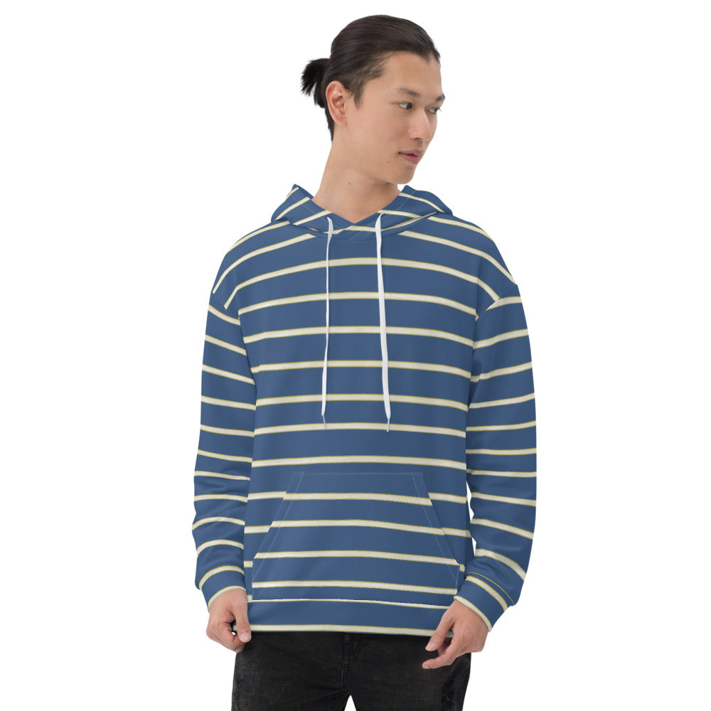 Recycled Unisex Hoodie - Blue Yellow White Stripe - Men