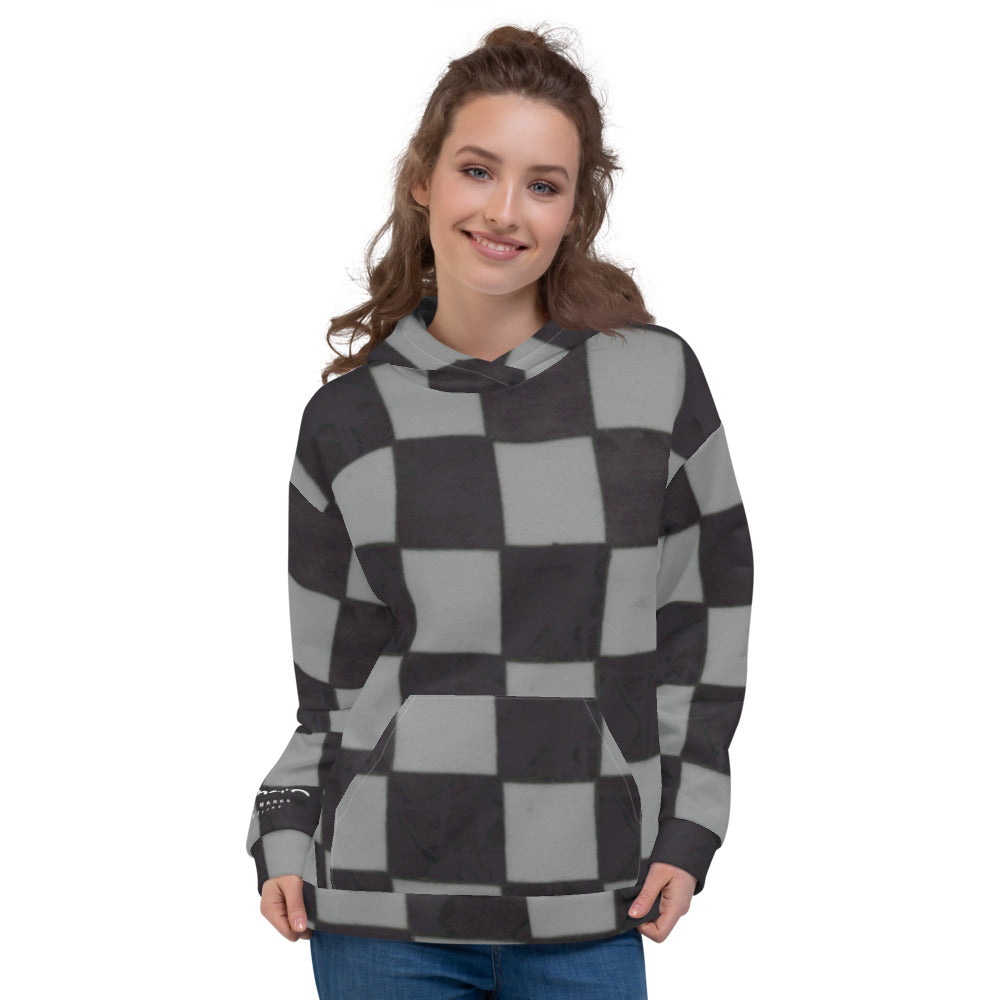 Recycled Unisex Hoodie - Grey Checkerboard - Women