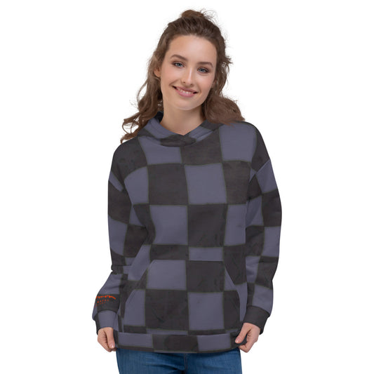 Recycled Unisex Hoodie - Slate Blue Checkerboard - Women