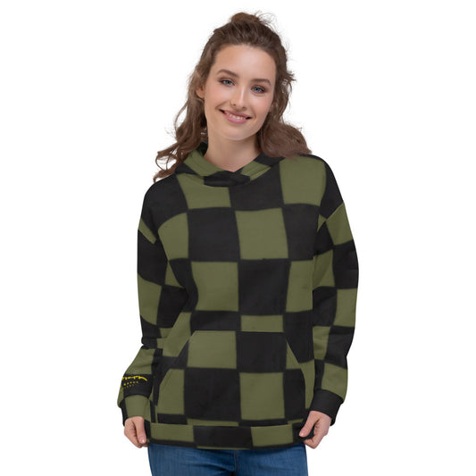 Recycled Unisex Hoodie - Khaki Checkerboard- Women