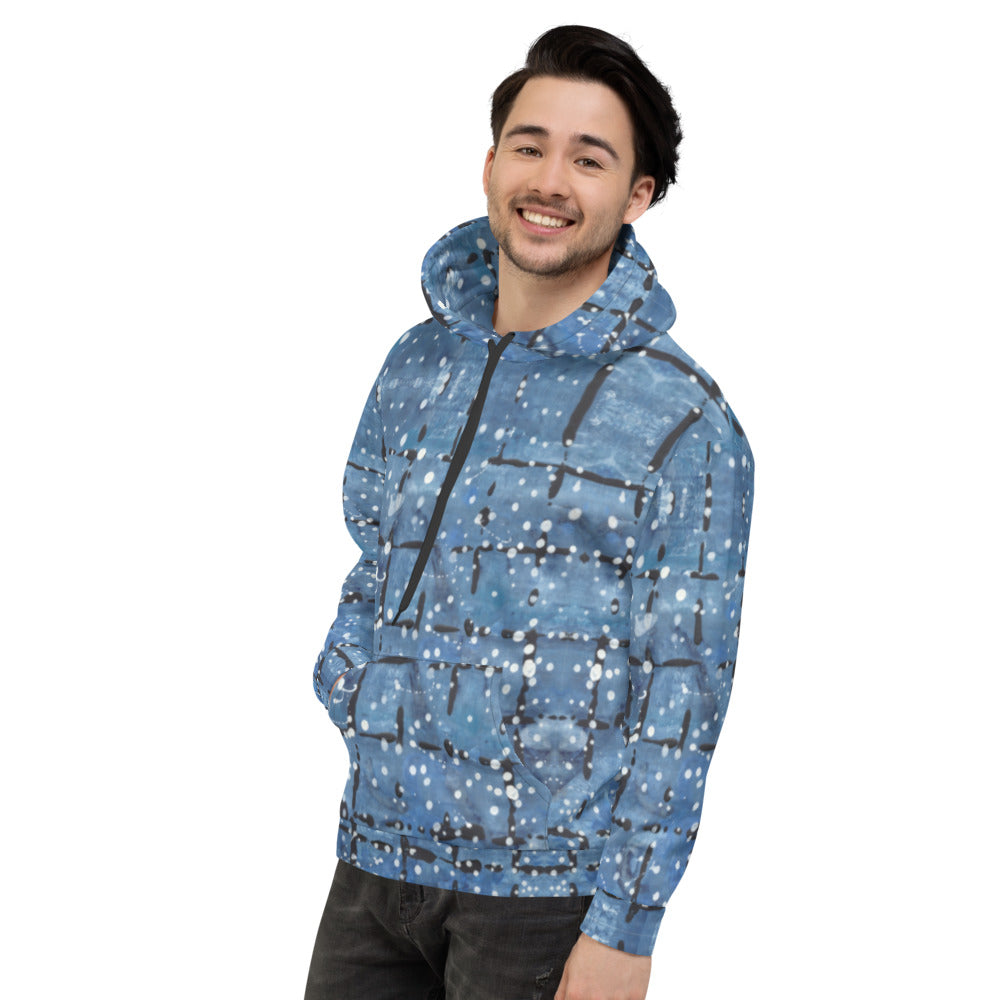 Recycled Unisex Hoodie- Blu&White Dotted Plaid - Men