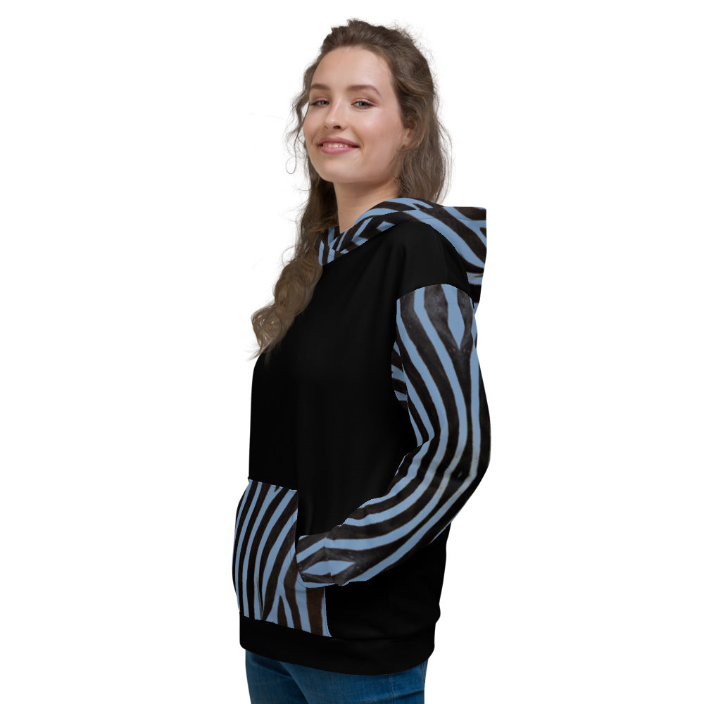 Recycled Unisex Hoodie - Engineered Blue Zebra - Women