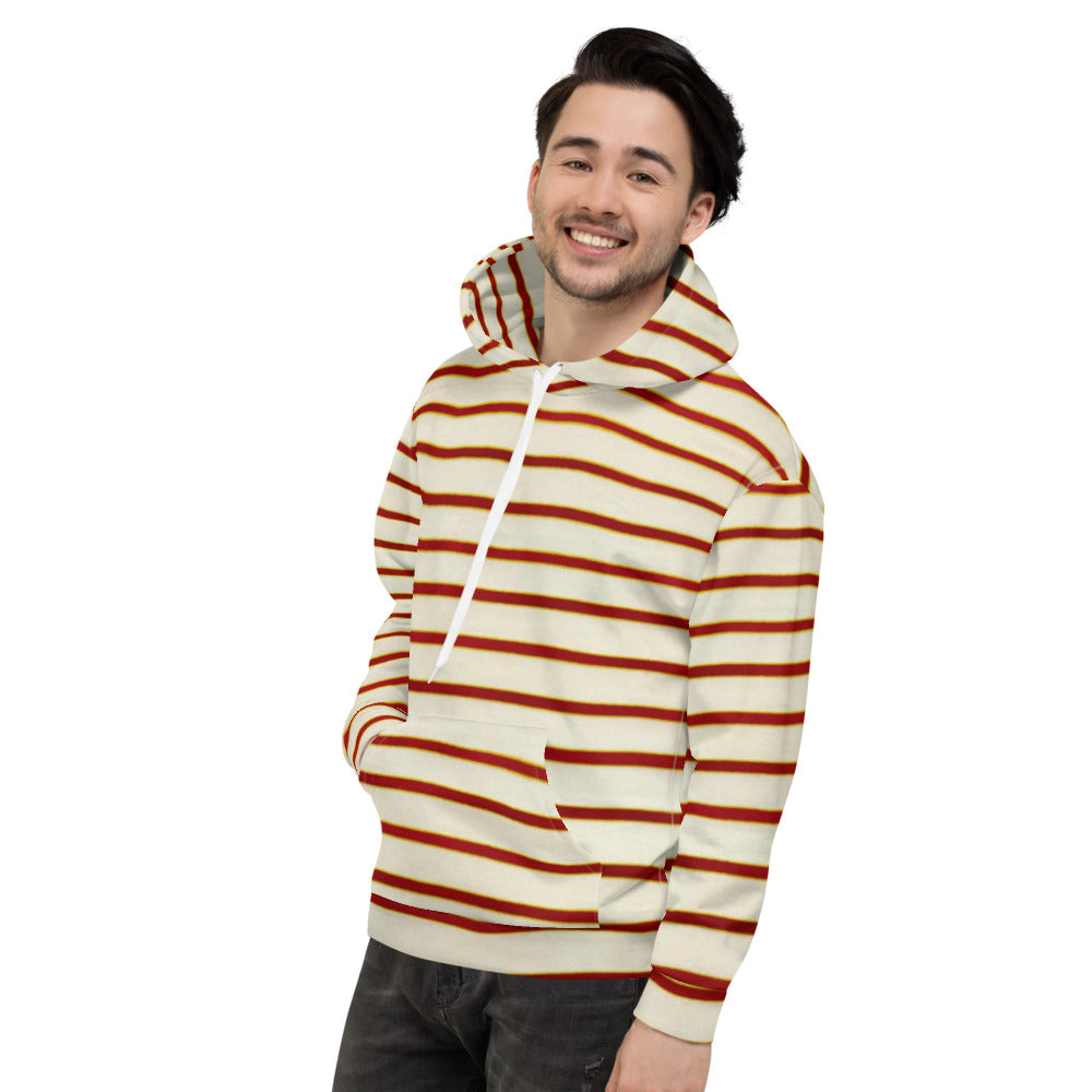 Recycled Unisex Hoodie - Red White Stripe - Men