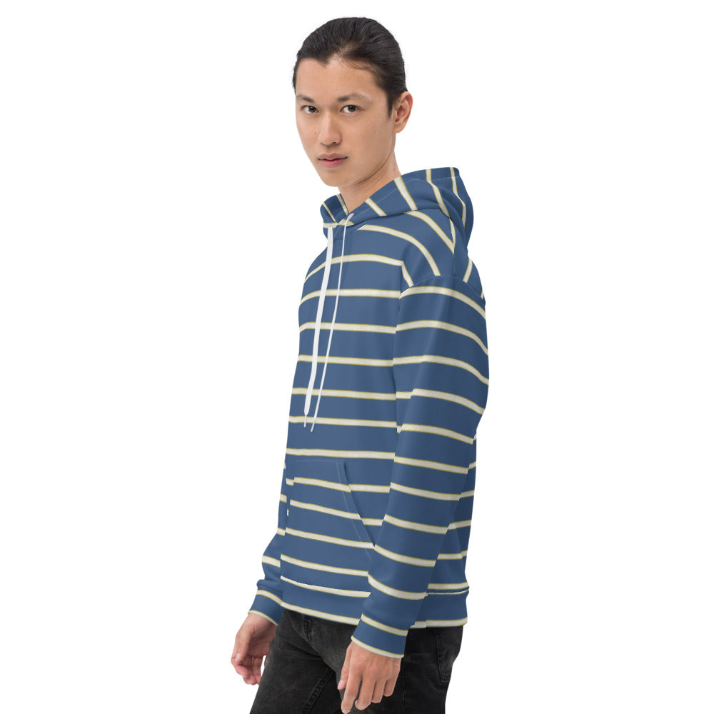 Recycled Unisex Hoodie - Blue Yellow White Stripe - Men