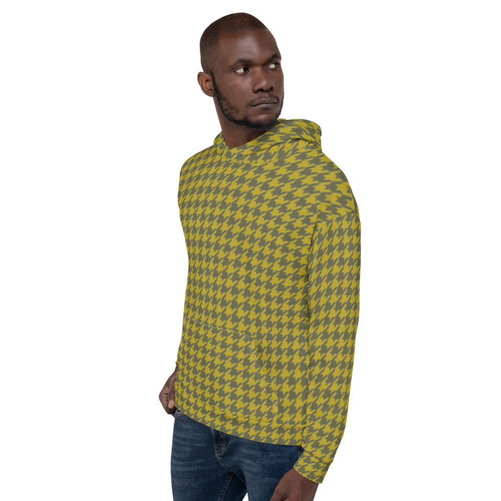 Recycled Unisex Hoodie - Olive Houndstooth - Men