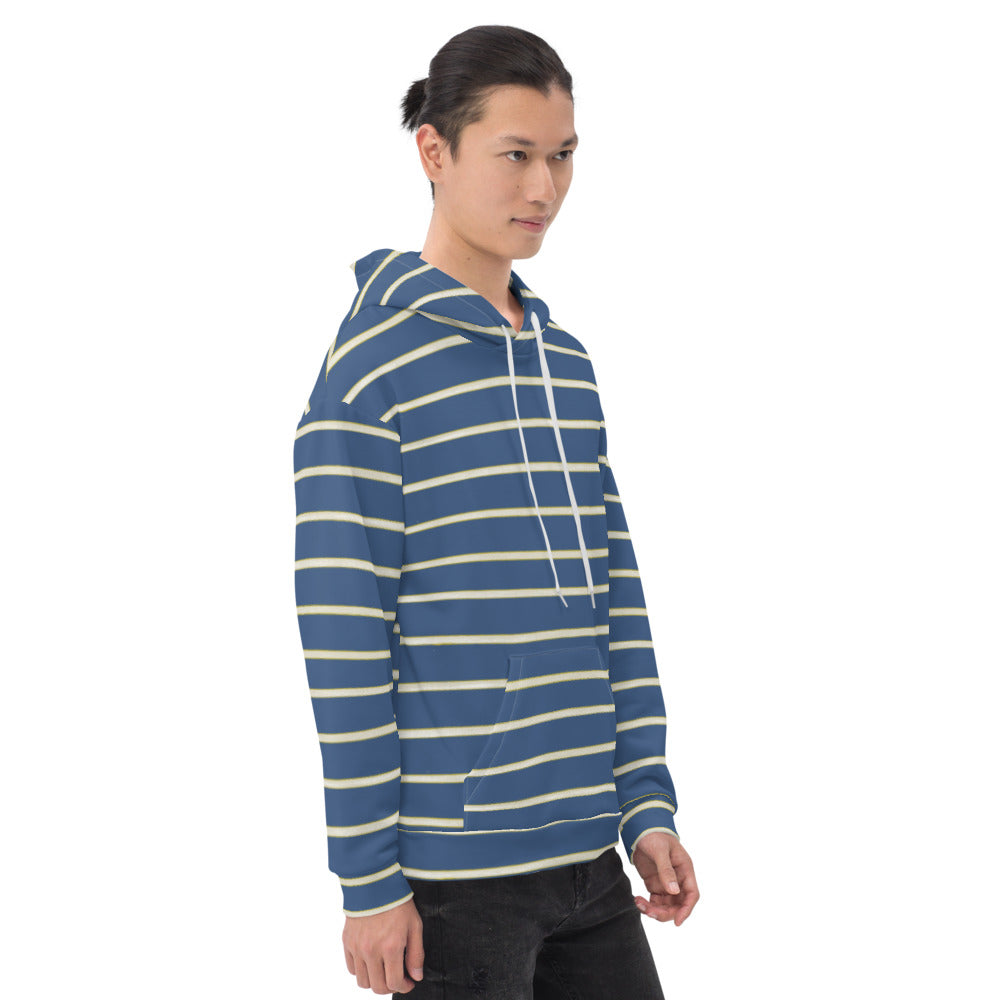 Recycled Unisex Hoodie - Blue Yellow White Stripe - Men