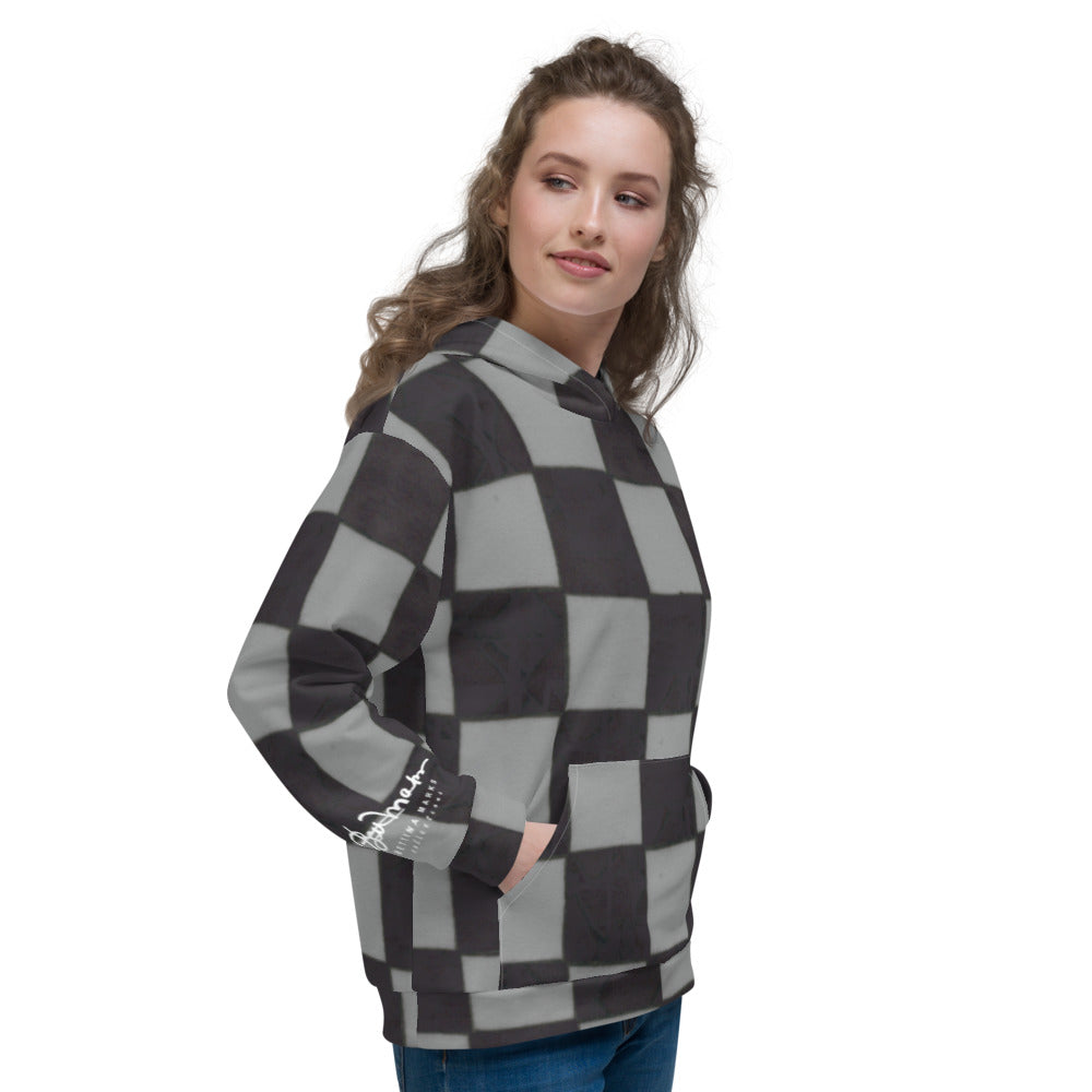 Recycled Unisex Hoodie - Grey Checkerboard - Women