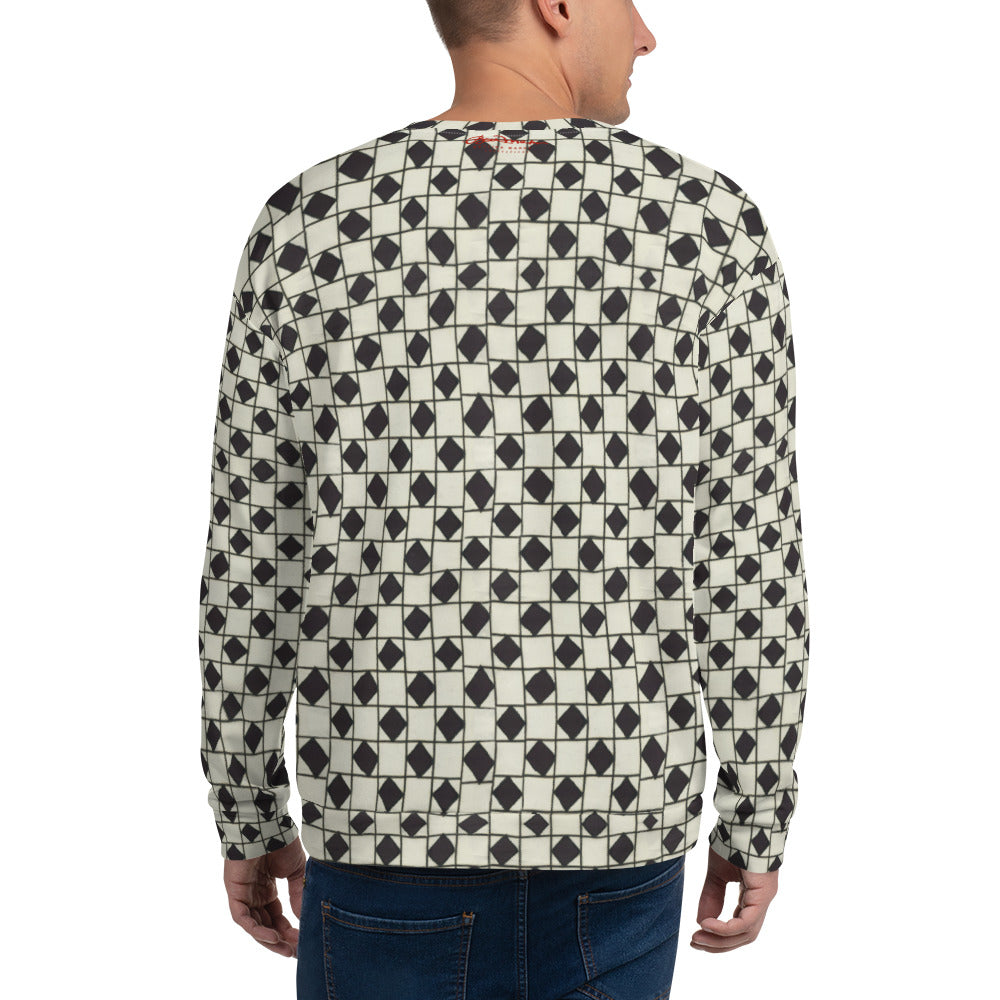 Recycled Unisex Sweatshirt - B&W Checkerboard Optical - Men