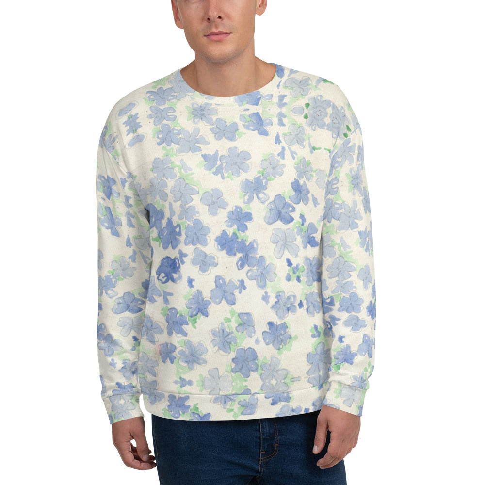 Recycled Unisex Sweatshirt - Blu&White Watercolor Floral - Men