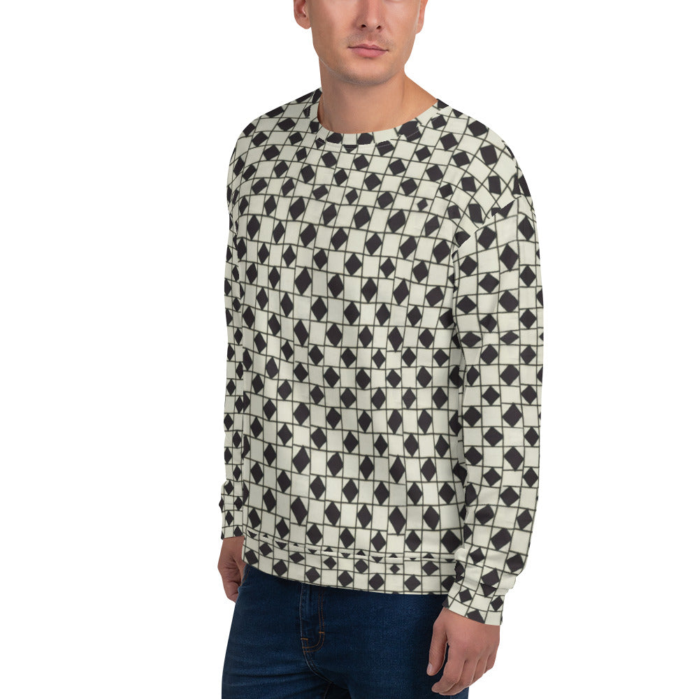 Recycled Unisex Sweatshirt - B&W Checkerboard Optical - Men