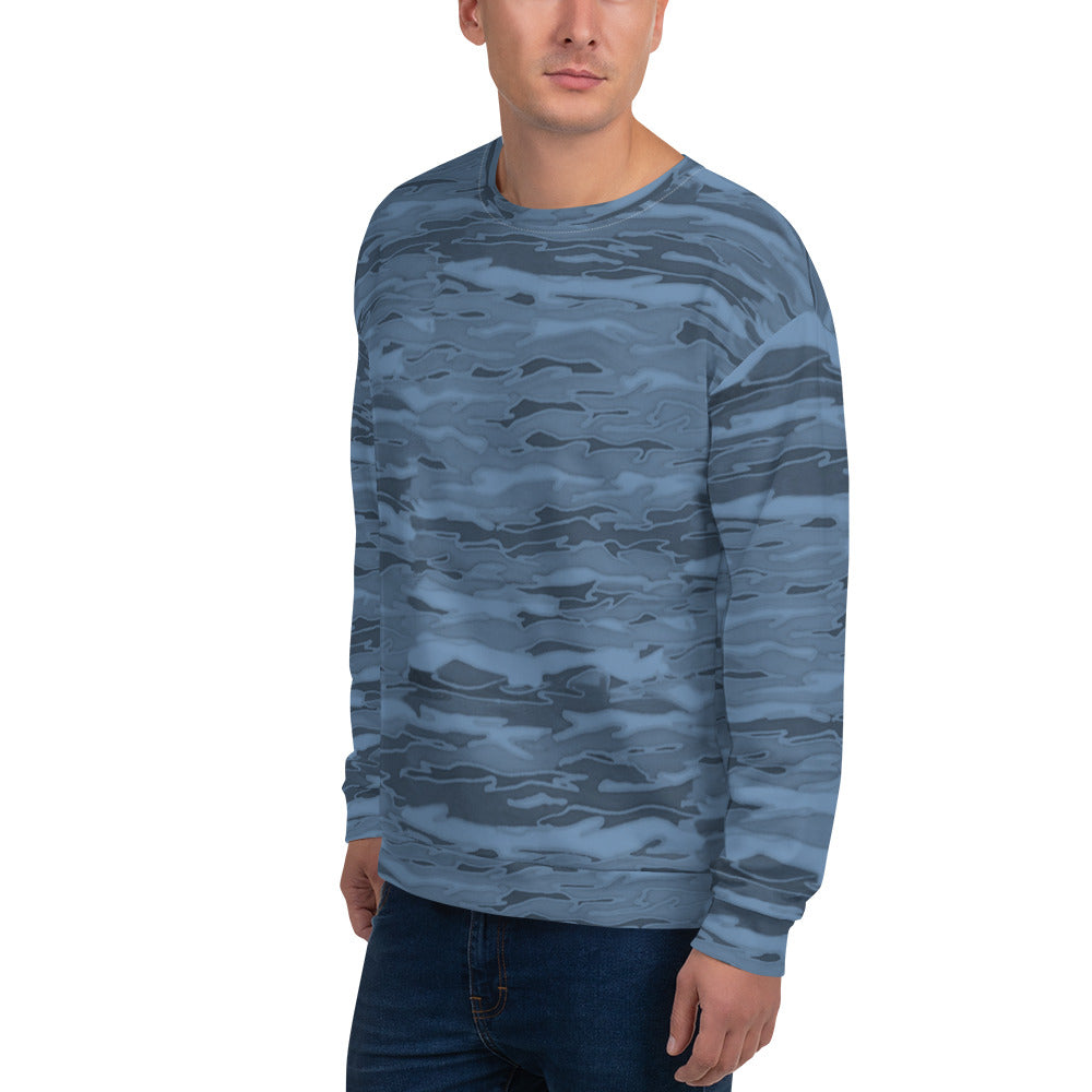 Recycled Unisex Sweatshirt - Steel Blue Camouflage Lava  - Men