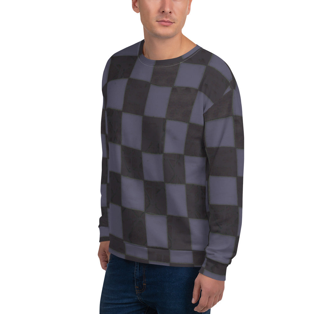 Recycled Unisex Sweatshirtt - Slate Blue Checkerboard - Men