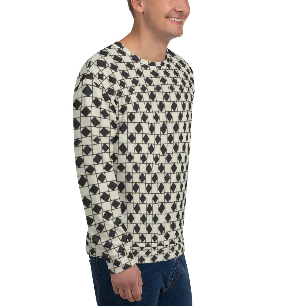 Recycled Unisex Sweatshirt - B&W Checkerboard Optical - Men