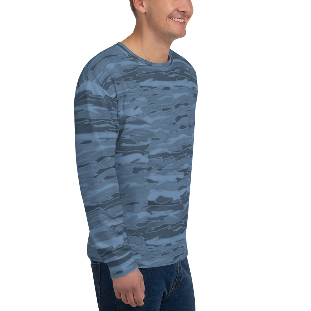 Recycled Unisex Sweatshirt - Steel Blue Camouflage Lava  - Men