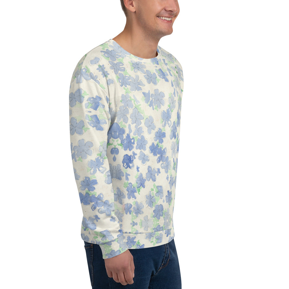 Recycled Unisex Sweatshirt - Blu&White Watercolor Floral - Men