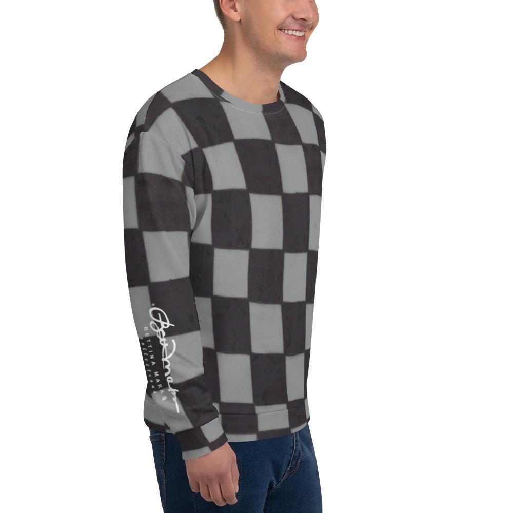 Recycled Unisex Sweatshirt - Grey Checkerboard - Men