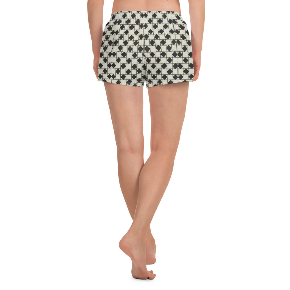 Women's B&W Checkerboard Optical Athletic Shorts