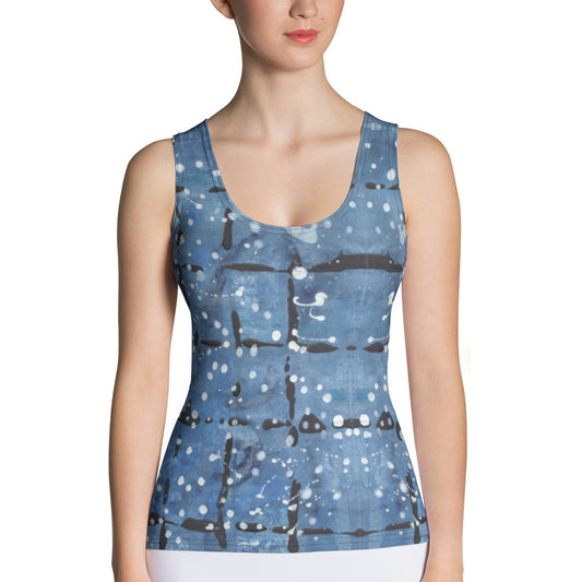 Blu&White Dotted Plaid Tank Top