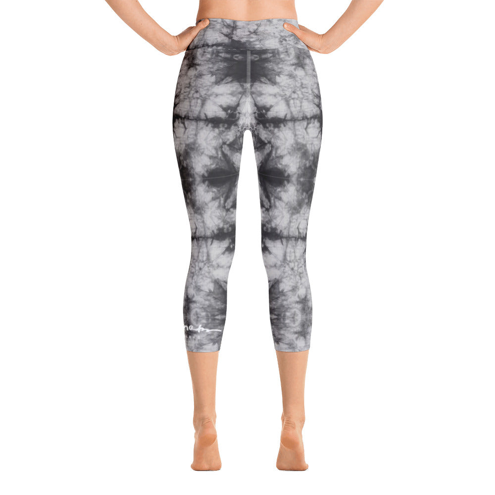 Grey Tie Dye Yoga Capri Leggings