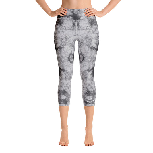 Grey Tie Dye Yoga Capri Leggings