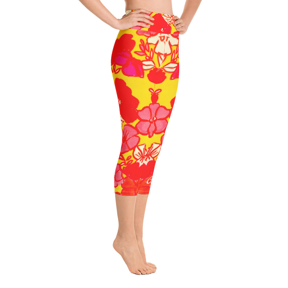 Sixties Floral Yoga Capri Leggings