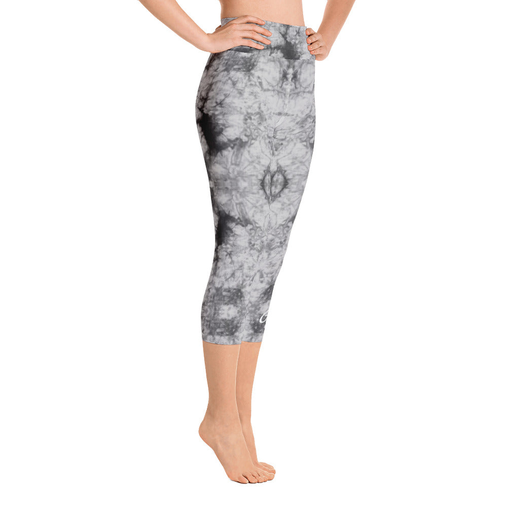 Grey Tie Dye Yoga Capri Leggings