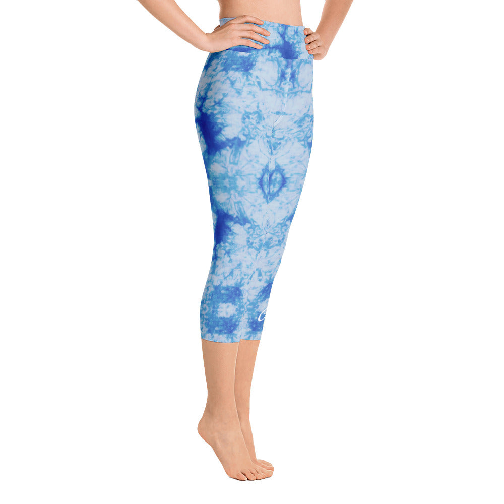 Blue Tie Dye Yoga Capri Leggings