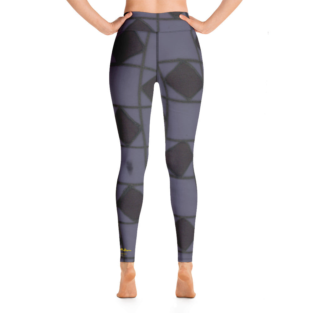 Slate Blue Checkerboard Optical Yoga Leggings