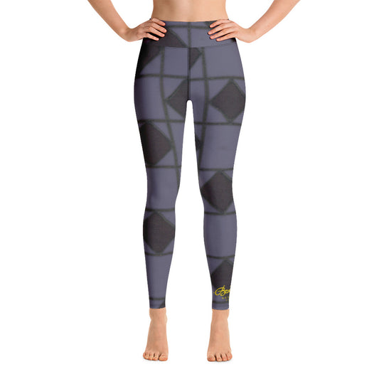 Slate Blue Checkerboard Optical Yoga Leggings