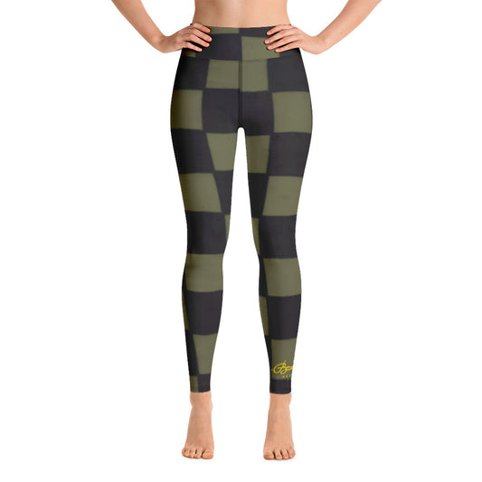 Khaki Checkerboard Yoga Leggings