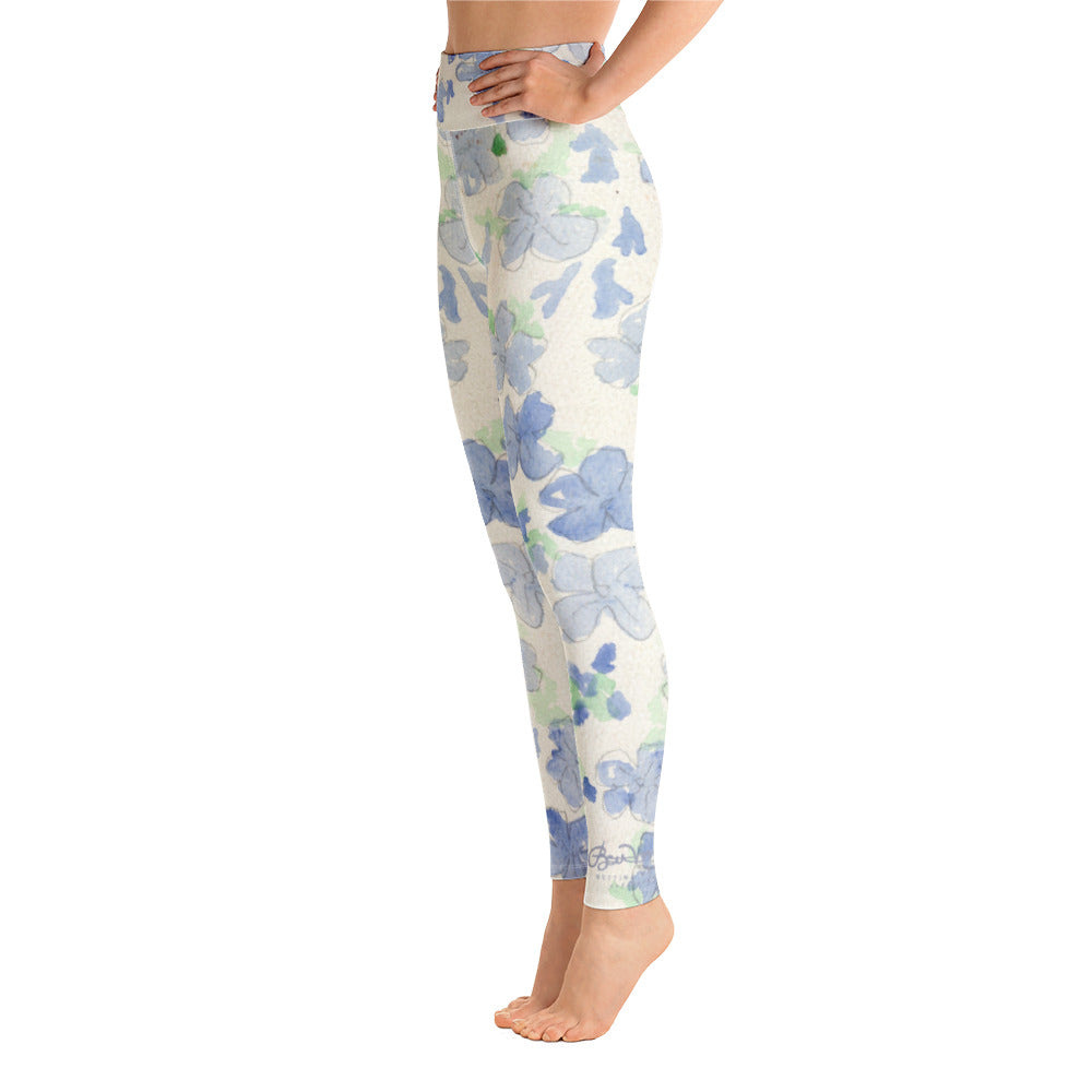 Blu&White Watercolor Floral Yoga Leggings